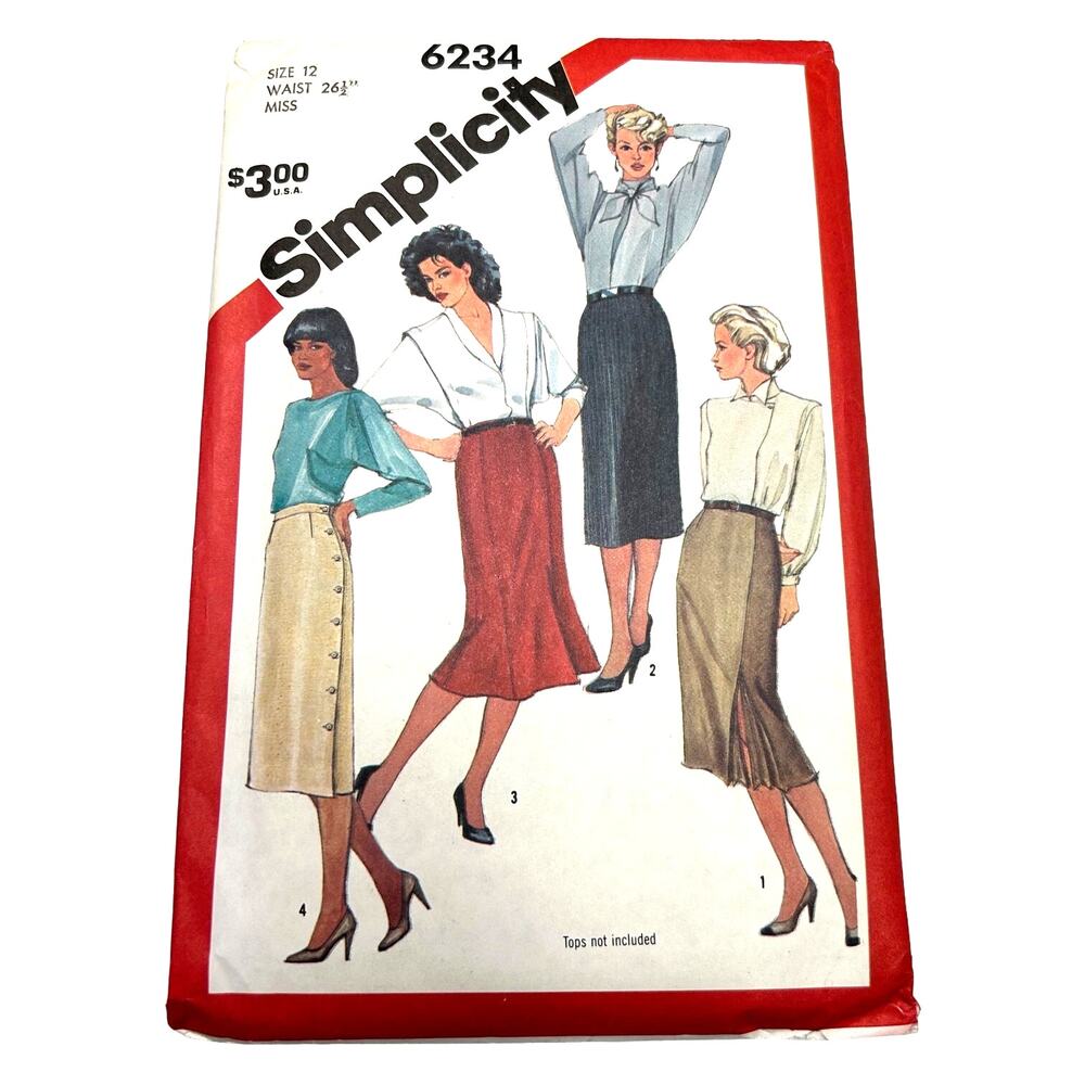 Simplicity Vintage 1980's Pattern #6234 Misses Set of Slim Skirts Size 12‎